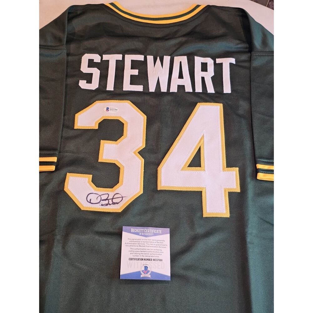 Dave Stewart Autographed/Signed Jersey Beckett COA Green Custom Jersey